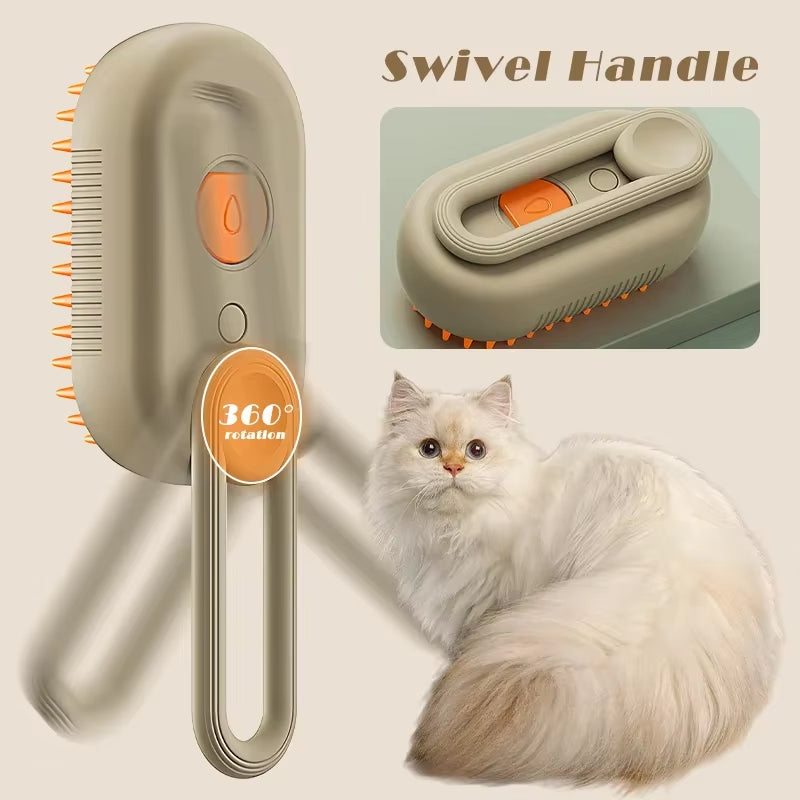 3-in-1 Electric Steam Brush for Cats - Grooming, Massage, and Hair Removal Comb with Water Spray Function