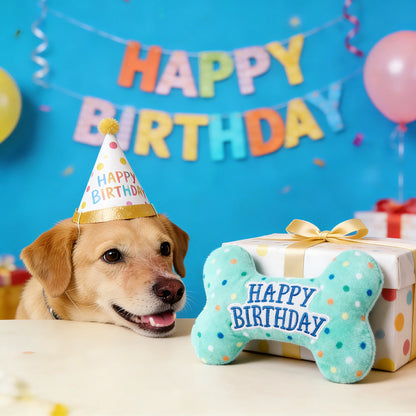 Premium Plush Dog Birthday Squeaky Chew Toys - Ideal for Small to Large Breeds