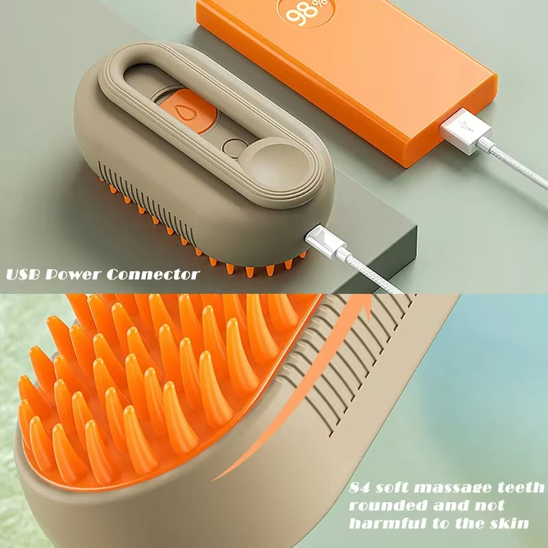 3-in-1 Electric Steam Brush for Cats - Grooming, Massage, and Hair Removal Comb with Water Spray Function