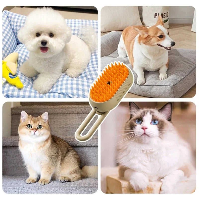 3-in-1 Electric Steam Brush for Cats - Grooming, Massage, and Hair Removal Comb with Water Spray Function