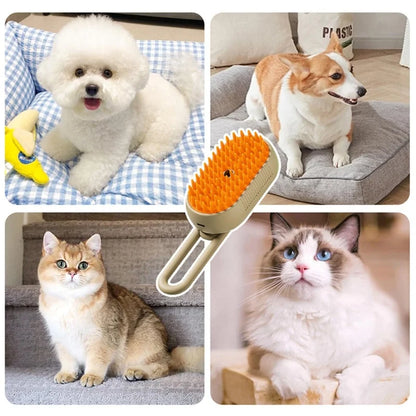 3-in-1 Electric Steam Brush for Cats - Grooming, Massage, and Hair Removal Comb with Water Spray Function