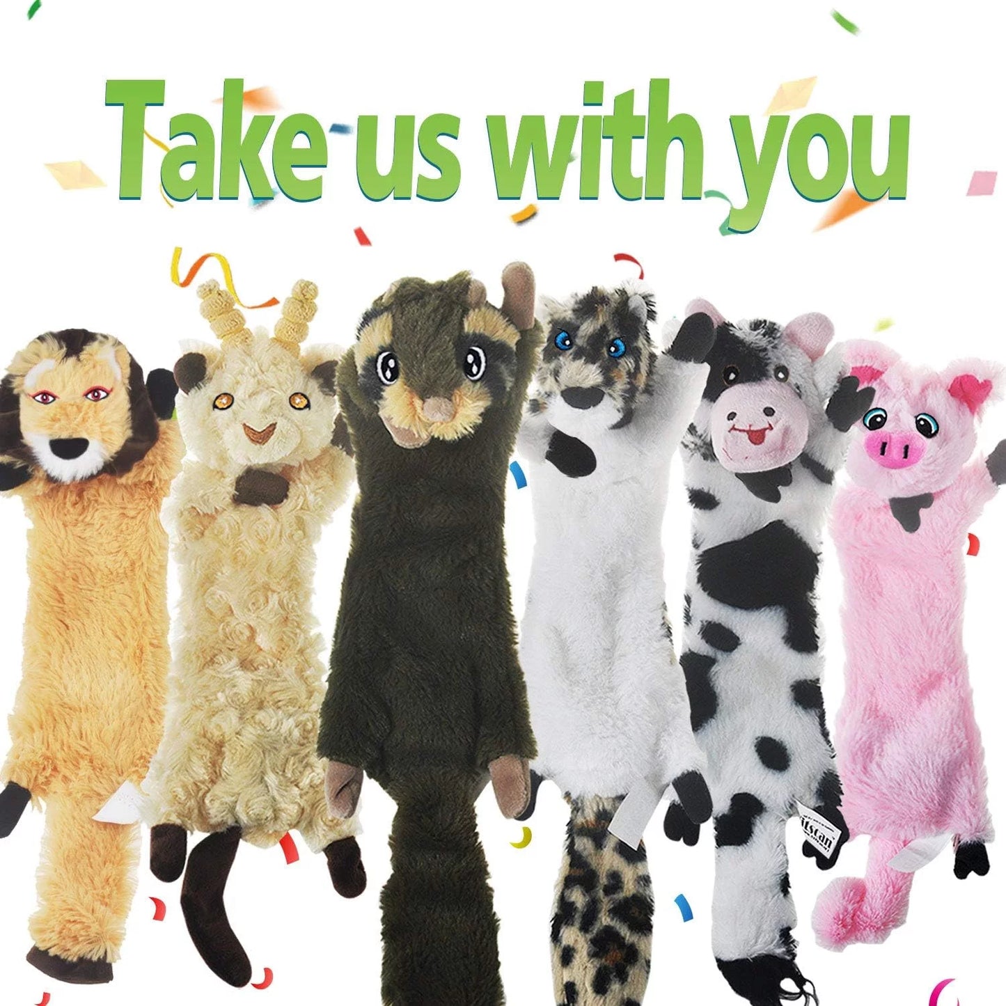 Durable No-Stuffing Dog Squeaky Toys - 6 Pack Crinkle Plush Chew Toys for Small Dogs and Puppies