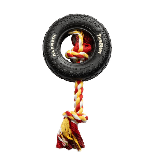 Tirebiter Original Rubber Dog Toy with Cotton Blend Rope - Small 6" - Assorted Colors