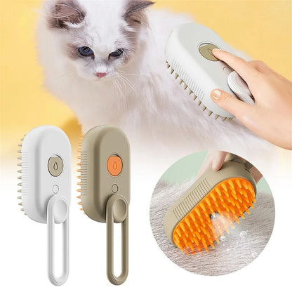 3-in-1 Electric Steam Brush for Cats - Grooming, Massage, and Hair Removal Comb with Water Spray Function
