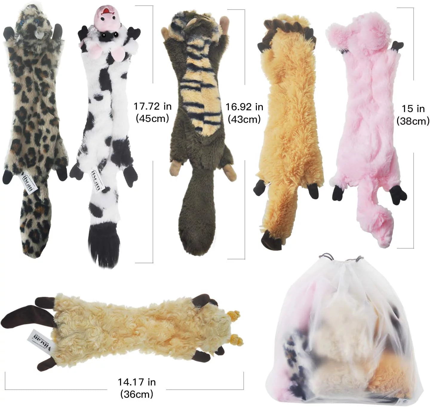 Durable No-Stuffing Dog Squeaky Toys - 6 Pack Crinkle Plush Chew Toys for Small Dogs and Puppies