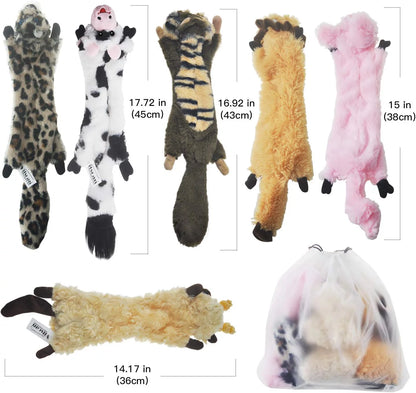 Durable No-Stuffing Dog Squeaky Toys - 6 Pack Crinkle Plush Chew Toys for Small Dogs and Puppies