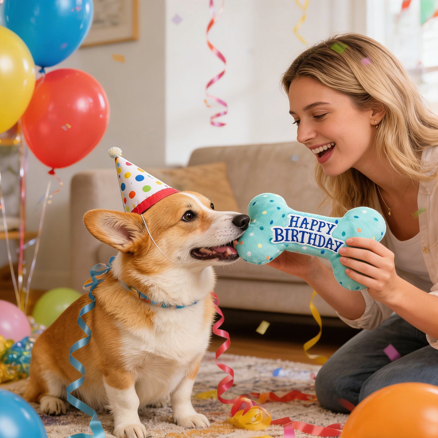Premium Plush Dog Birthday Squeaky Chew Toys - Ideal for Small to Large Breeds